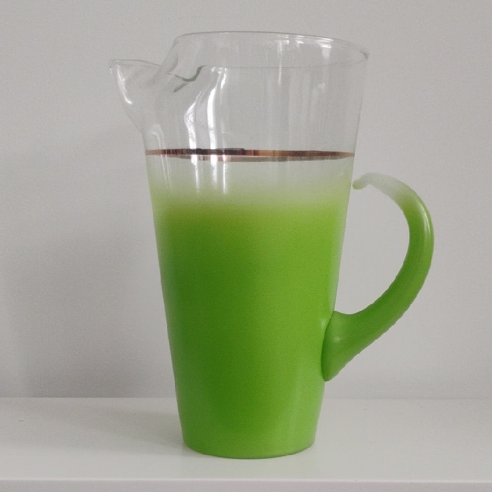 MCM Blendo Lime 🍋‍🟩 Green Ombré Glass Pitcher Gold Leaf